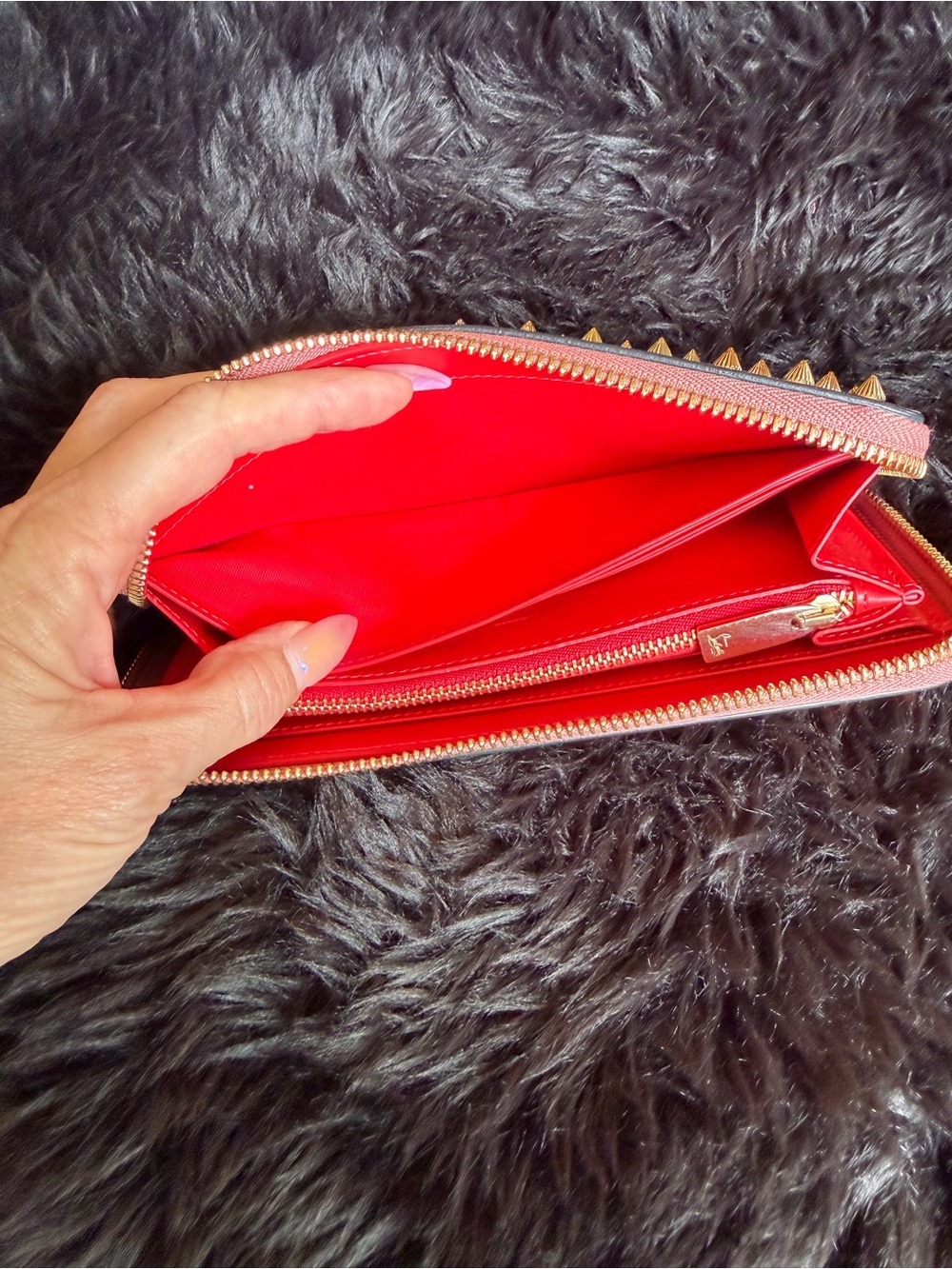Christian Louboutin Pink Zip-Around Wallet with Multicolor Gradient Studs - Picture 15 of 17